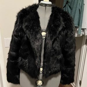 Black faux fur coat